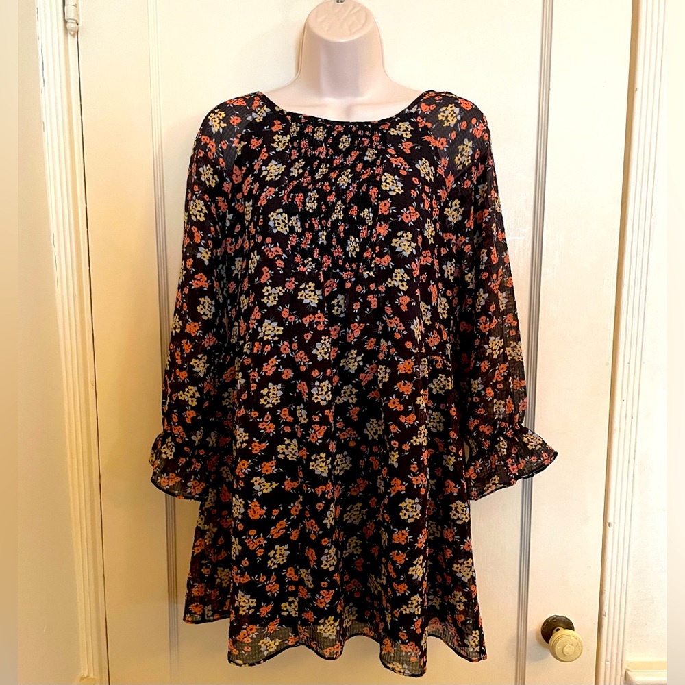 Free People Floral Mini Dress with Shirred Elastic Front